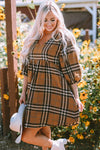 Brown Plaid Pattern Empire Waist Babydoll Dress-Dresses-MomFashion