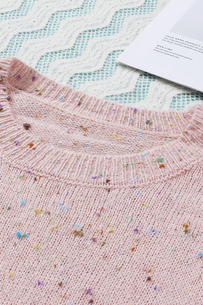 Pink Pilling Detail Patterned Sleeve Sweater-Tops-MomFashion