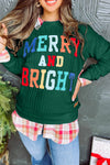 Blackish Green Merry And Bright Cable Knit Pullover Sweatshirt-Tops-MomFashion