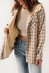 Khaki Plaid Pattern Sherpa Lined Hooded Shacket-Outerwear-MomFashion