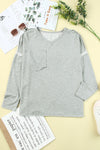 Gray Pocketed Oversized Drop Sleeve Top-Tops-MomFashion