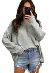 Gray Pocketed Oversized Drop Sleeve Top-Tops-MomFashion