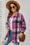 Rose Plaid Print Buttoned Shirt Jacket-Outerwear-MomFashion