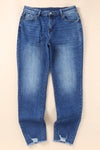 Blue Raw Hem Ankle-length Skinny Jeans-Bottoms-MomFashion