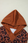 Brown Textured Knit Patchwork Leopard Hoodie-Tops-MomFashion