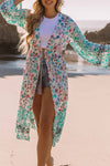 Multicolor Long Sleeve Tassel Tie Floral Kimono-Outerwear-MomFashion