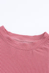 Pink Color Block Long Sleeve Ribbed Loose Top-Tops-MomFashion