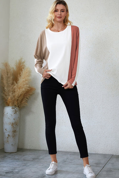 Apricot Colorblock Dolman Knit Top-Tops-MomFashion