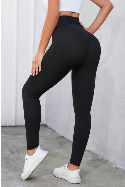 Black Criss Cross Tummy Control High Waist Leggings-Bottoms-MomFashion