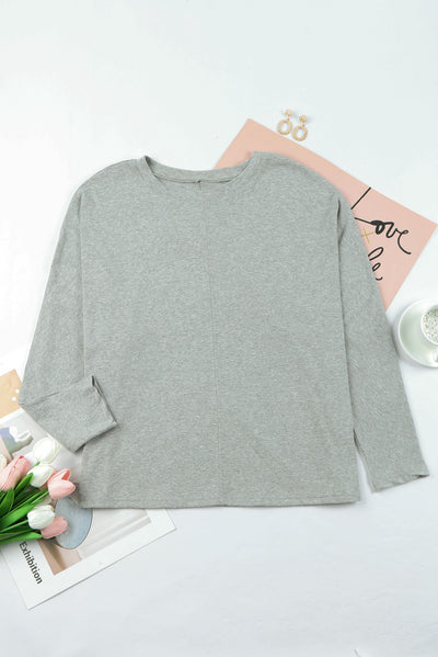 Gray Solid Color Patchwork Long Sleeve Top-Tops-MomFashion