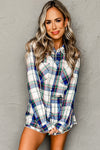 Blue Plaid Print Shirt and Shorts 2Pcs Lounge Set-Loungewear & Sleepwear/Loungewear-MomFashion