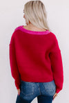 Multicolor Checkered Pattern Heart Detail Textured Sweater-Tops-MomFashion