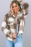 Khaki Plaid Sherpa Buttoned Flap Pocket Shacket-Outerwear-MomFashion