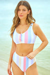 Snap Buttons Striped Print Two-piece Bikini-Swimwear-MomFashion