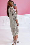 khaki Hollowed Mix Pattern Knitted Long Sweater Cardigan-Tops-MomFashion