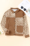 Brown Leopard Print Corduroy Long Sleeve Jacket-Outerwear-MomFashion