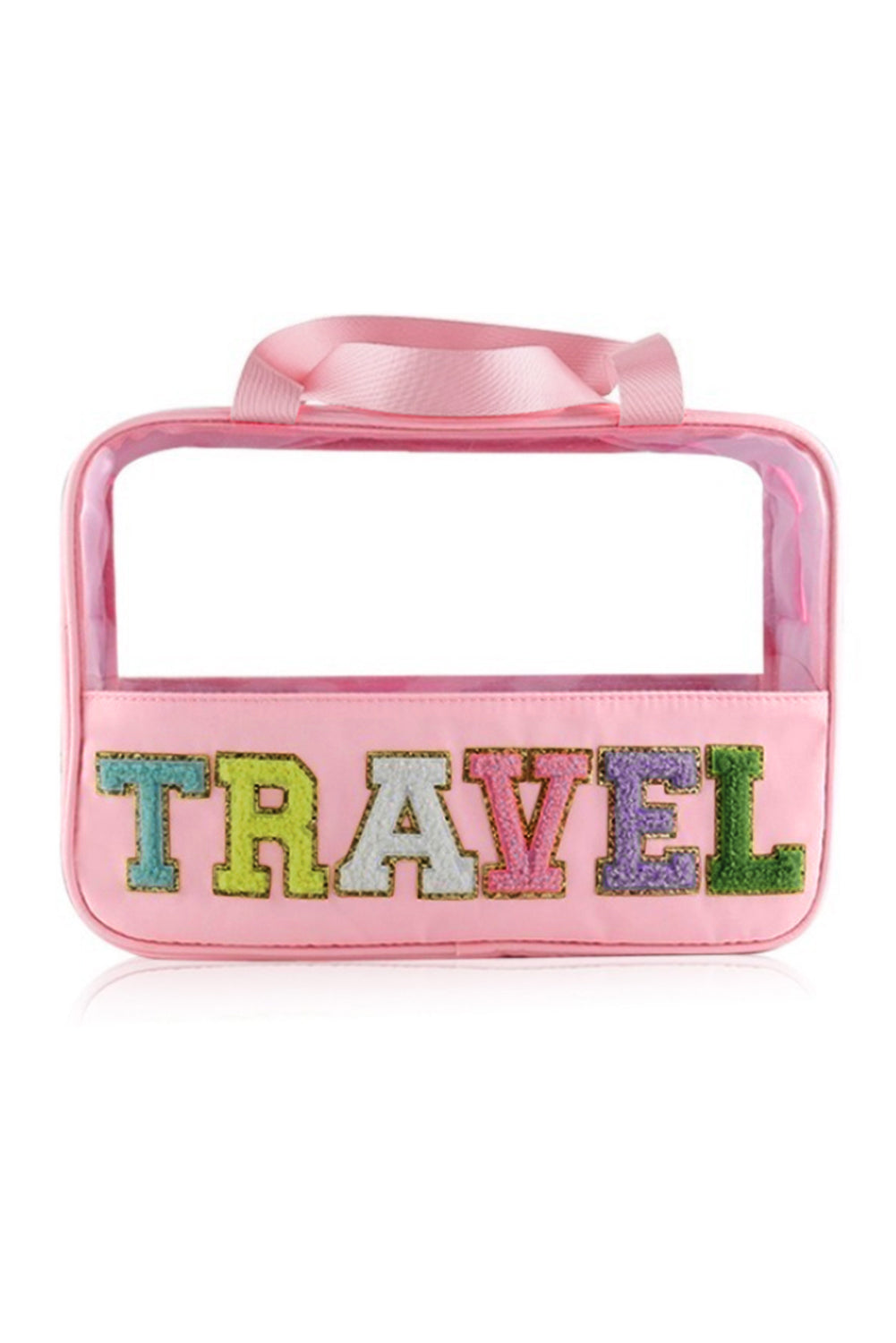 Light Pink TRAVEL Chenille Letter Clear PVC Makeup Bag-Accessories-MomFashion