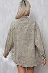 Sage Green Acid Wash Flap Pocket Raw Hem Tunic Denim Jacket-Outerwear-MomFashion