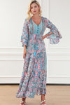 Paisley Printed Ruffle Trim Elegant Maxi Dress-Dresses-MomFashion