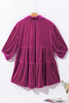 Pitaya Pink 3/4 Sleeve Tunic Babydoll Velvet Shirt-Tops-MomFashion