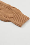 Khaki Ribbed Trim Eyelet Cable Knit Cardigan-Tops-MomFashion