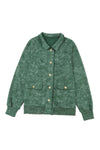 Green Vintage Washed Flap Pocket Button Shacket-Outerwear-MomFashion