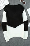 Black Two-Tone Chevron Pullover Sweater-Tops-MomFashion