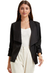 Black Solid Lapel Collar Satin Blazer-Outerwear-MomFashion