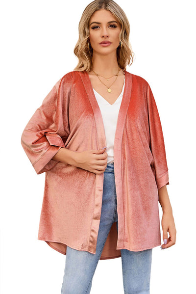 Pink Retro Velvet Wide Sleeves Cardigan-Outerwear-MomFashion