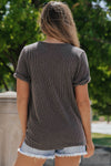 Carbon Grey Twist Short Sleeve Corded V Neck Top-Tops-MomFashion