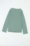 Green Ribbed Round Neck Knit Long Sleeve Top-Tops-MomFashion