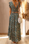 Multicolor Floral Ruffled Crop Top and Maxi Skirt Set-Dresses-MomFashion