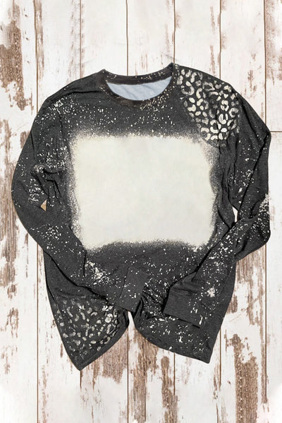 Black Retro Bleached Leopard Spot Pullover-Tops-MomFashion