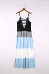 Sky Blue Spaghetti Strap Tie Dye Slit Maxi Dress-Dresses-MomFashion