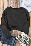 Black Cording Drop Shoulder Puff Sleeve Casual Long Sleeve Top-Tops-MomFashion