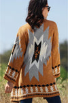 Gold Flame Aztec Graphic Open-Front Cardigan-Tops-MomFashion