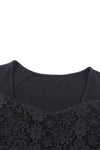 Black Lace Crochet V Neck Long Sleeve Top-Tops-MomFashion