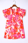 Rose Ruffle Tiered Sleeve Frill Neck Floral Plus Size Blouse-Plus Size-MomFashion