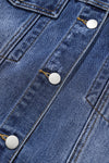 Dark Blue Plus Size Distressed Flap Pocket Denim Jacket-Plus Size-MomFashion