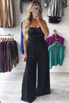 Black Sequin Tube Top Wide Leg Jumpsuit-Bottoms-MomFashion