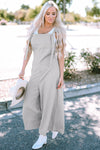 Light Grey Textured Self-Tie Strap Wide-Leg Overalls-Bottoms-MomFashion