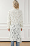 White Rhombus Hollowed Knit Open Front Cardigan-Tops-MomFashion