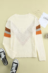 Beige Chevron Striped Drop Shoulder Sweater-Tops-MomFashion