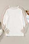 White Exposed Seam Textured Patch Buttoned Sleeve Top-Tops-MomFashion