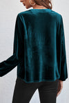 Skobeloff Lantern Sleeve Beaded Split V Neck Velvet Top-Tops-MomFashion