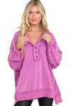 Purple Oversized Exposed Seam Henley Sweatshirt-Tops-MomFashion