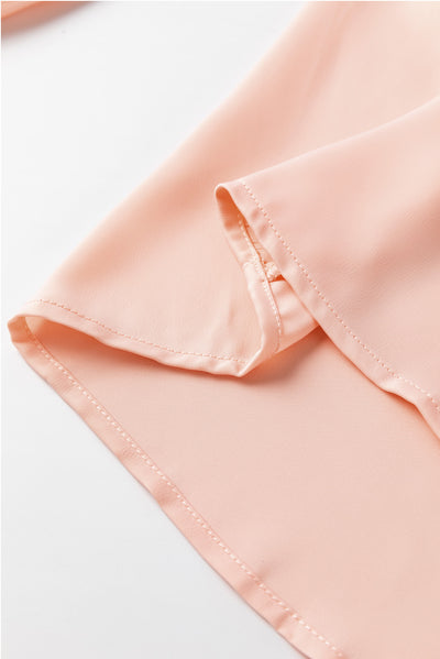 Pink Frilled Lapel Collar Button-Up Puff Sleeve Shirt-Tops-MomFashion