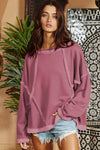 Exposed Seam Drop Shoulder Raw Hem Oversized Sweatshirt-Tops-MomFashion