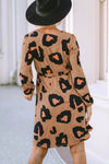 Leopard Print Button Front Bubble Sleeve Loose Knit Dress-Dresses-MomFashion