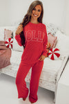 Fiery Red JOLLY Corded Long Sleeve Top and Pockets Pants Set-Two Piece Sets/Pant Sets-MomFashion